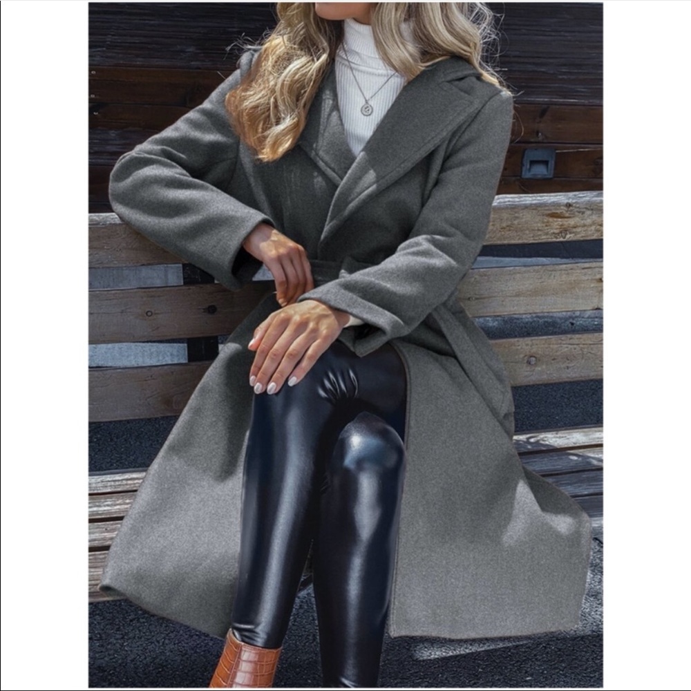 Trench coat pea coat jacket charcoal gray grey - Picture 1 of 16
